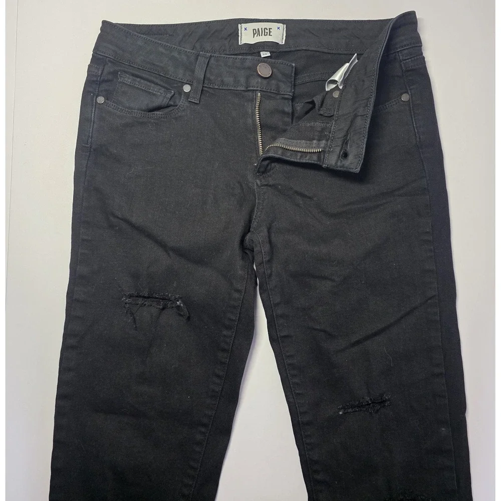 Paige Jeans Womens‎ Size 28 Skyline Skinny Black Distressed Denim Jeans Pants